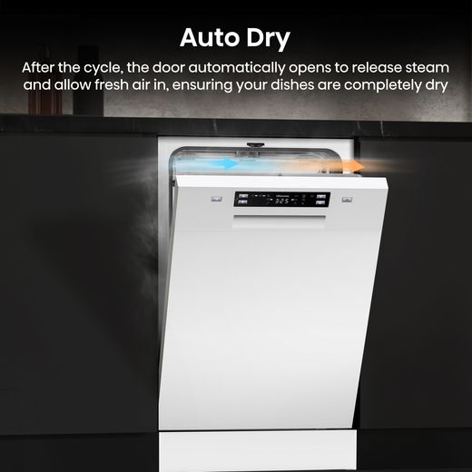 Hisense Slimline Dishwasher - White - annotation - Auto Dry